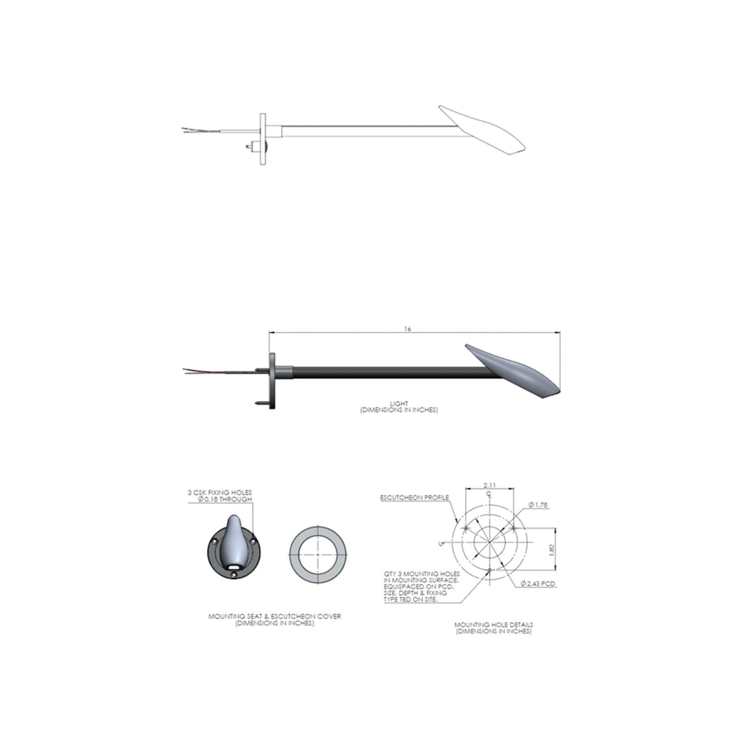 Maestro Escutcheon LED Wall Light - line drawing.