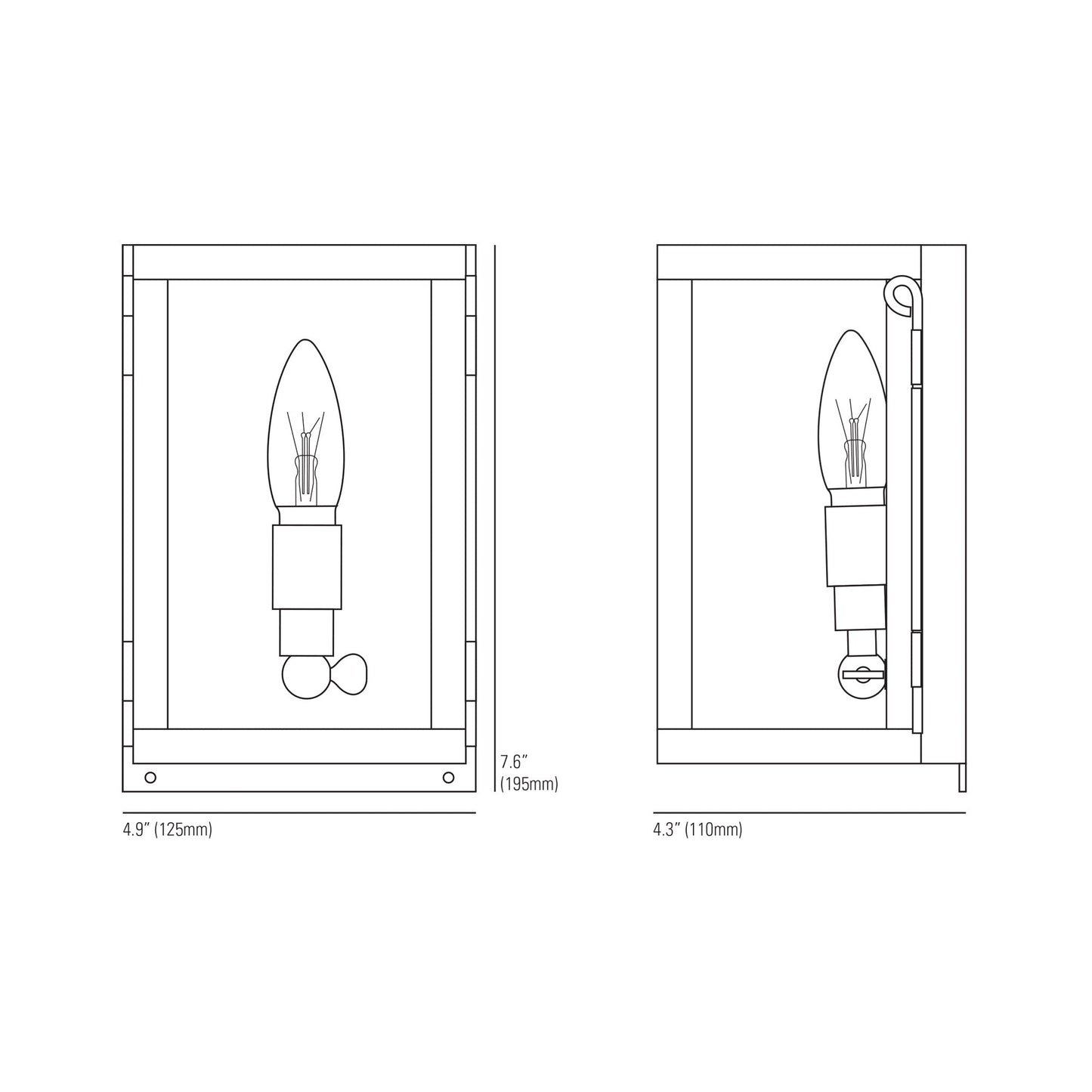 Miniature Box Wall Light - line drawing.