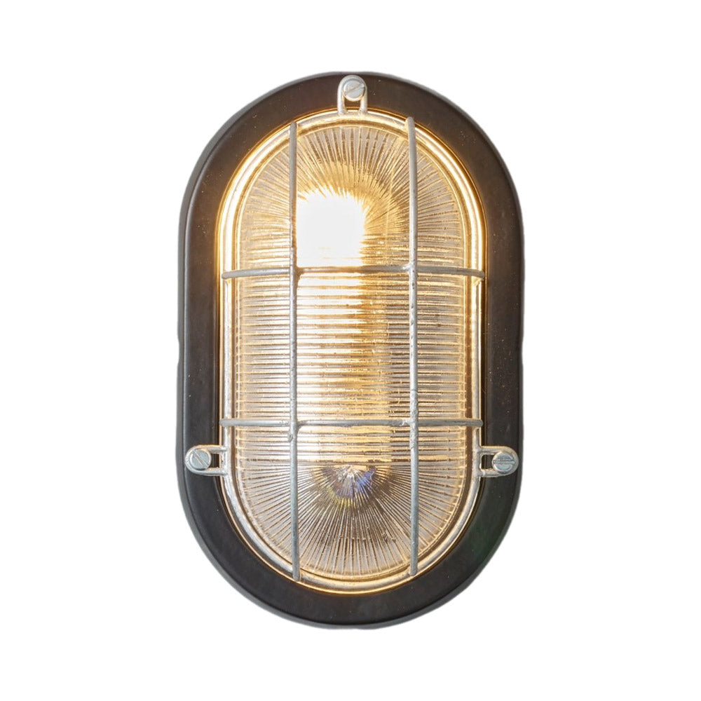 Oval Aluminium Indoor/Outdoor Wall Light in Black (With Guard).