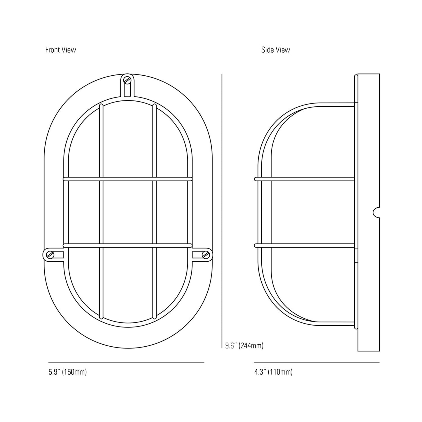 Oval Aluminium Indoor/Outdoor Wall Light - line drawing.