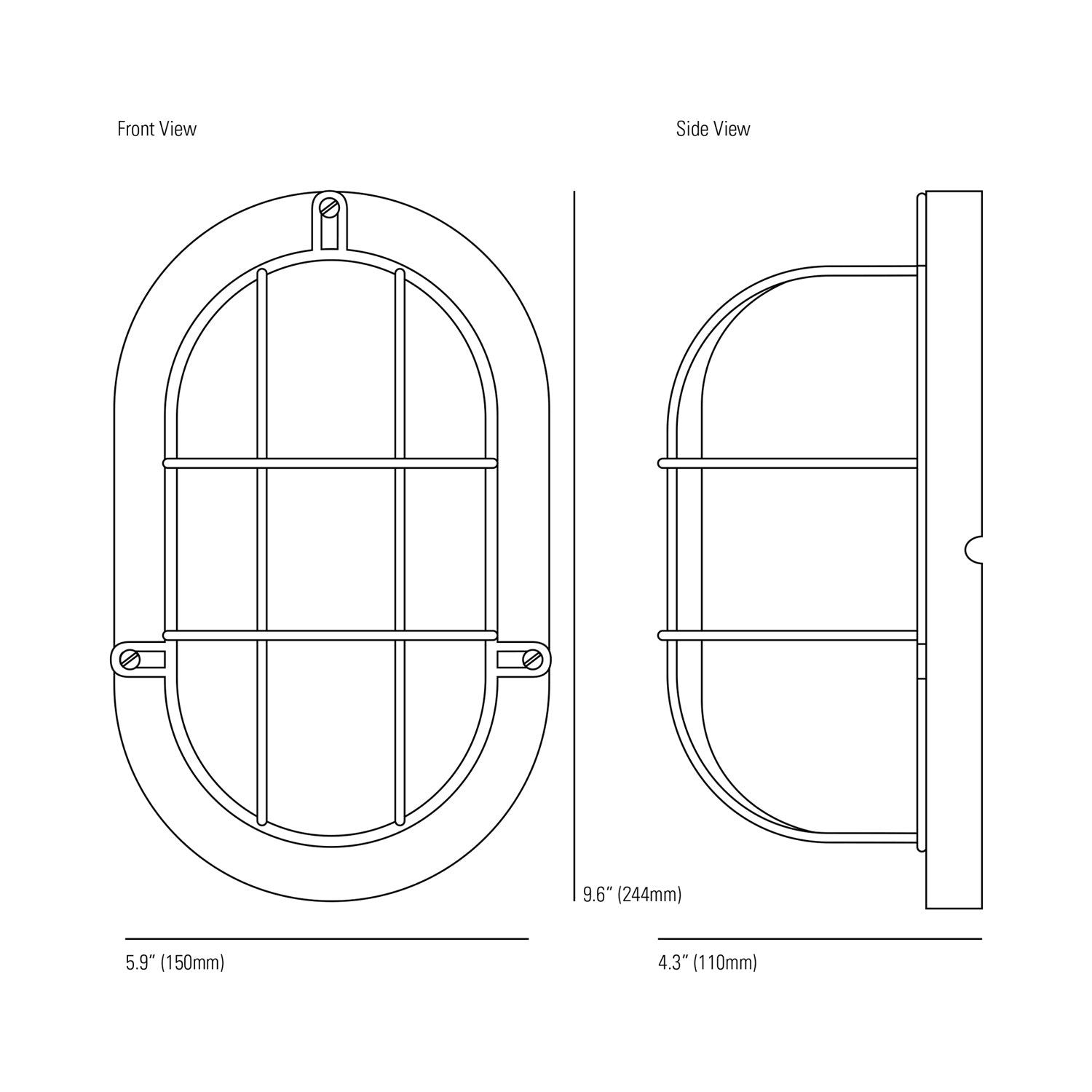 Oval Aluminium Indoor/Outdoor Wall Light - line drawing.