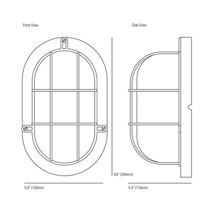 Oval Aluminium Indoor/Outdoor Wall Light - line drawing.