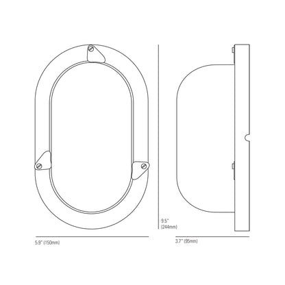 Oval Aluminium Indoor/Outdoor Wall Light - line drawing.