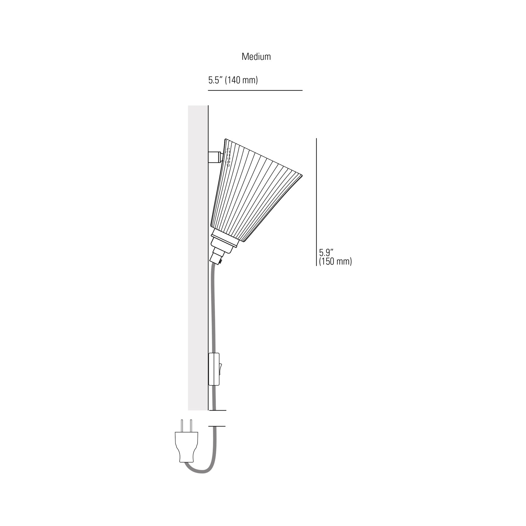 Portable Pleat Wall Light - line drawing.