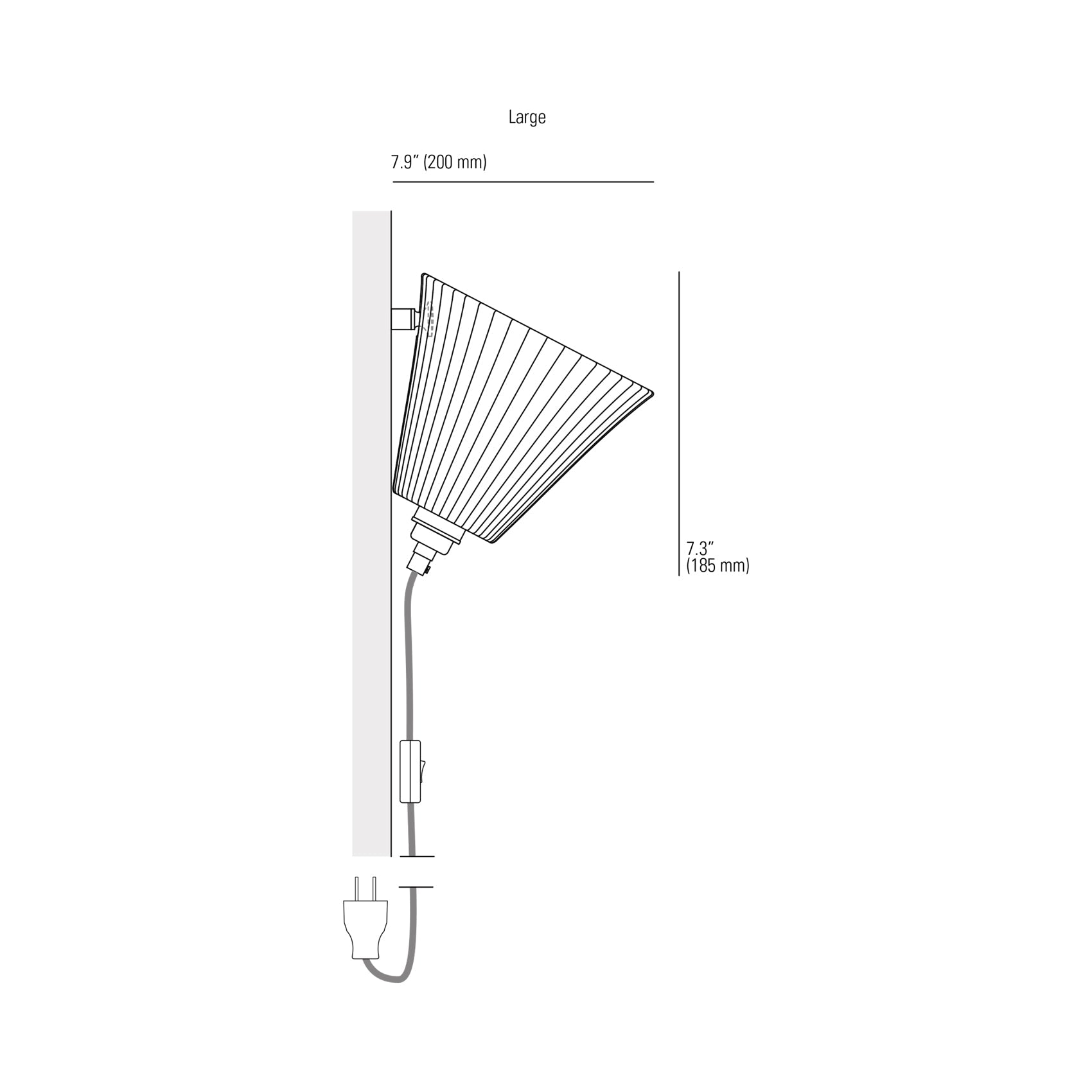 Portable Pleat Wall Light - line drawing.