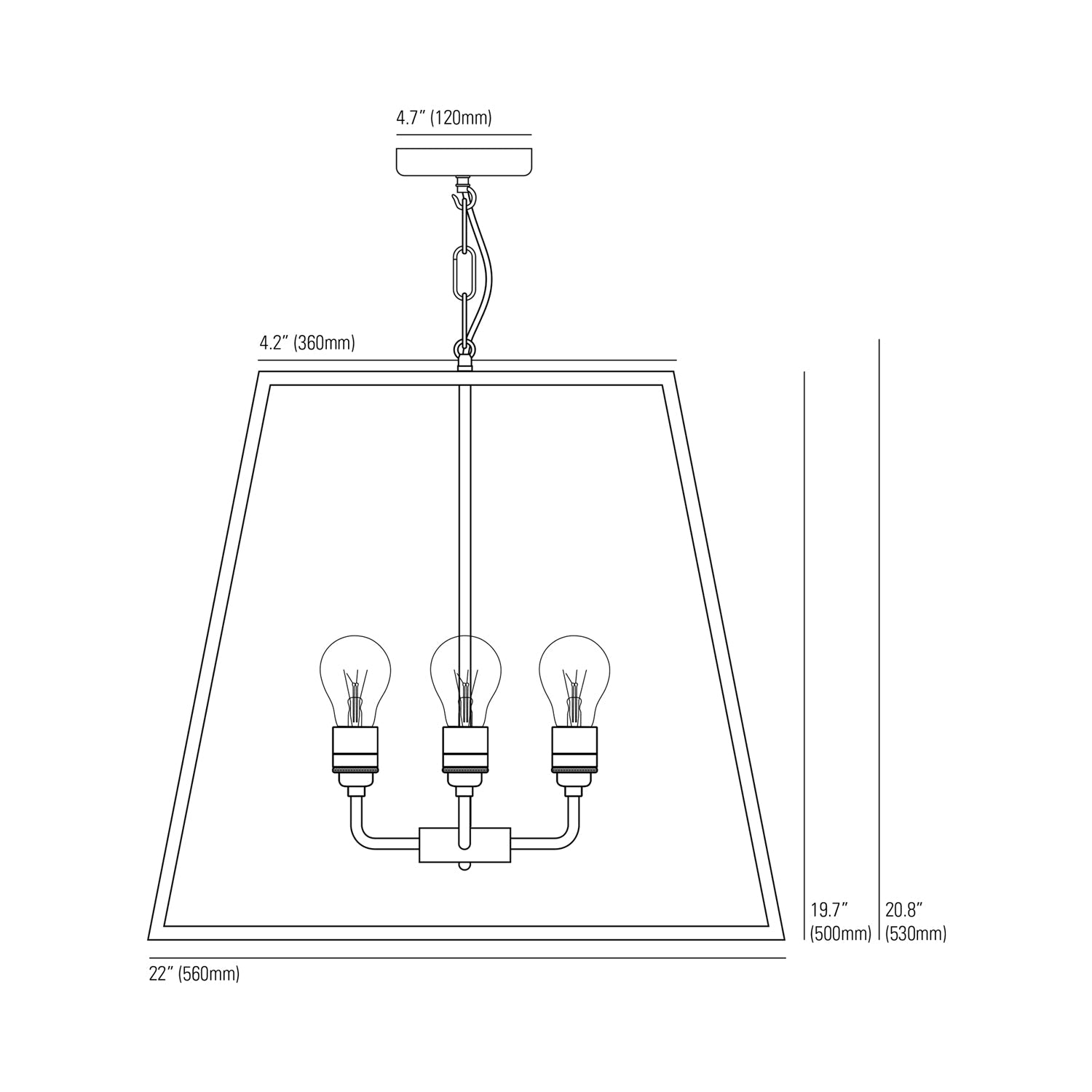 Quad Pendant Light - line drawing.