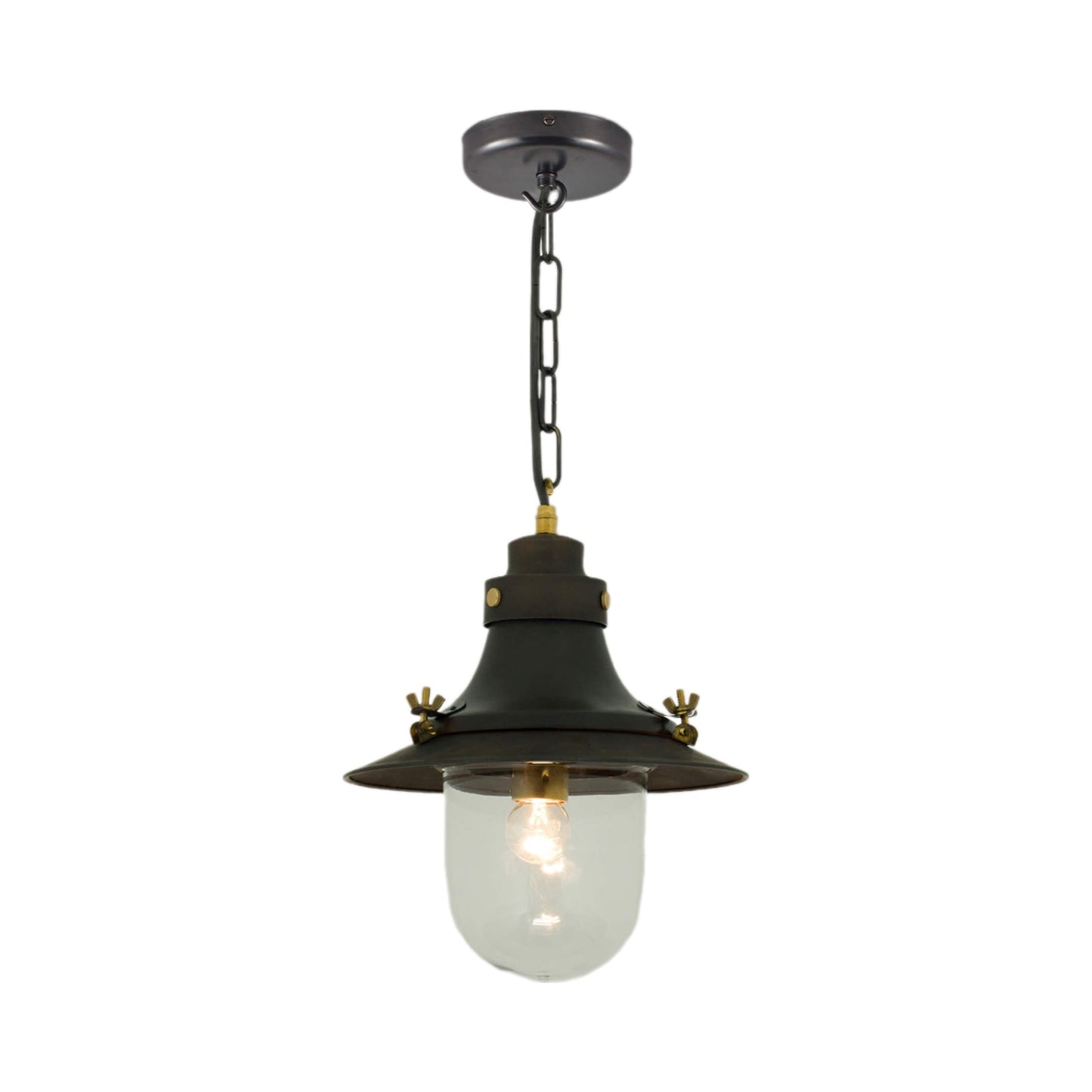 Ship's Deck Pendant Light in Weathered Copper (Small/Clear Glass).