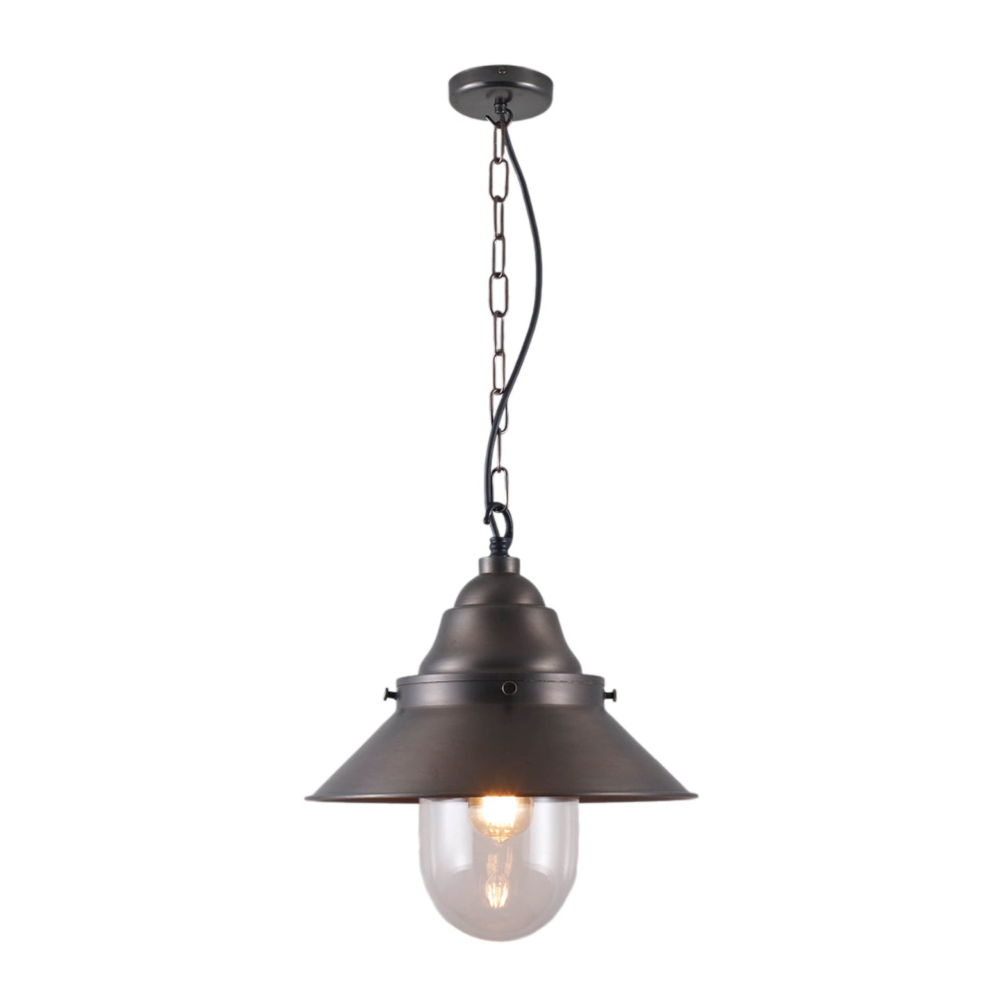 Ship's Deck Pendant Light in Weathered Brass (Large/Clear).