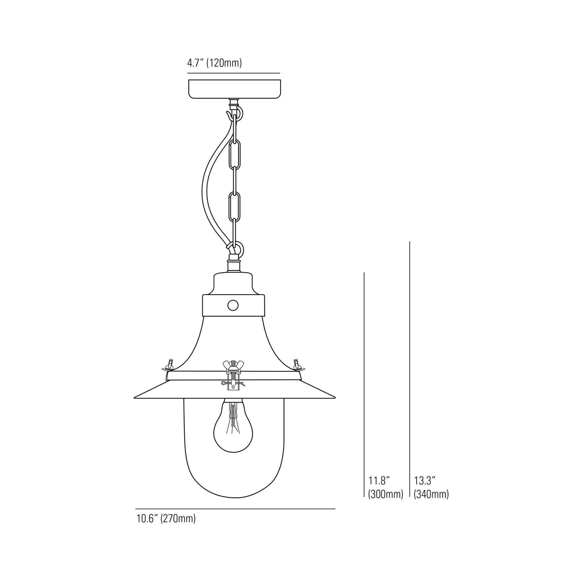 Ship's Deck Pendant Light - line drawing.