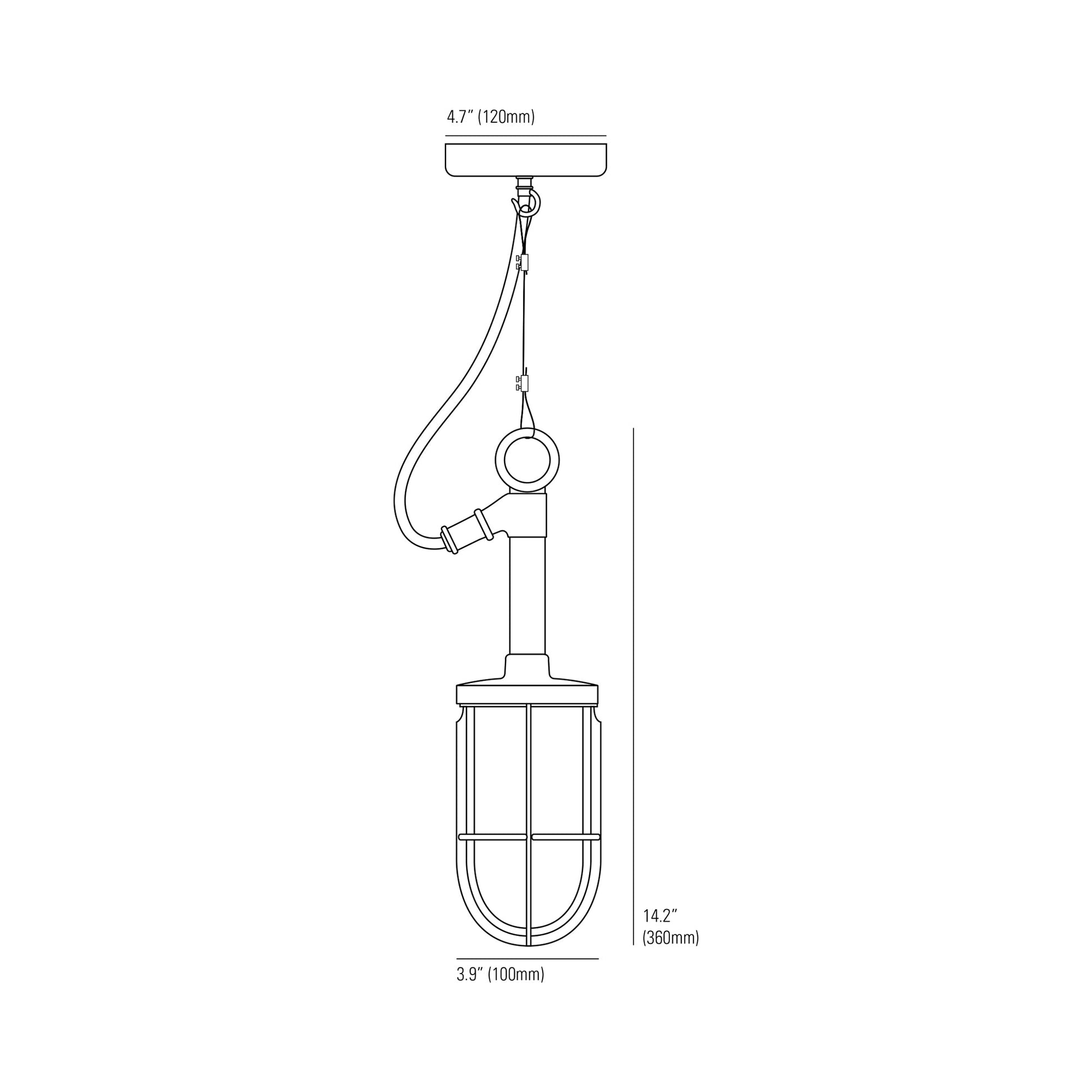 Ship's Well Pendant Light - line drawing.