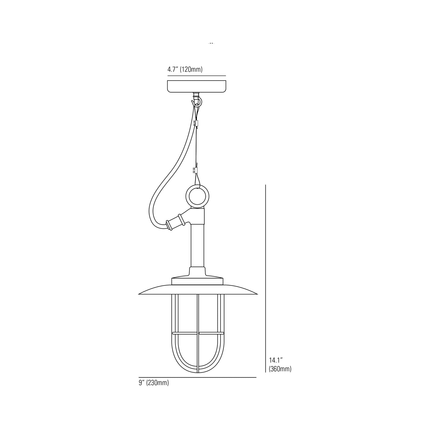 Ship's Well Pendant Light - line drawing.