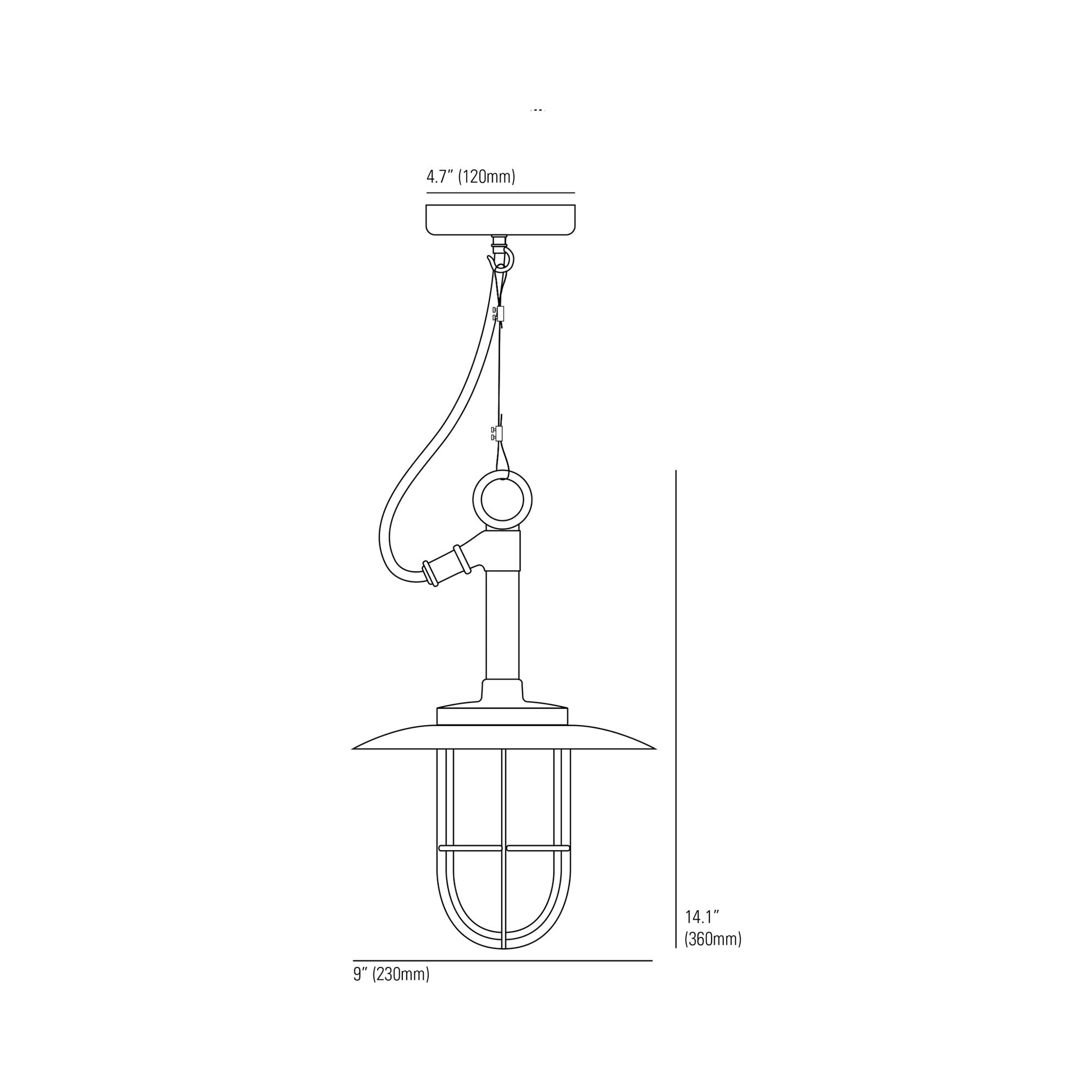 Ship's Well Pendant Light - line drawing.