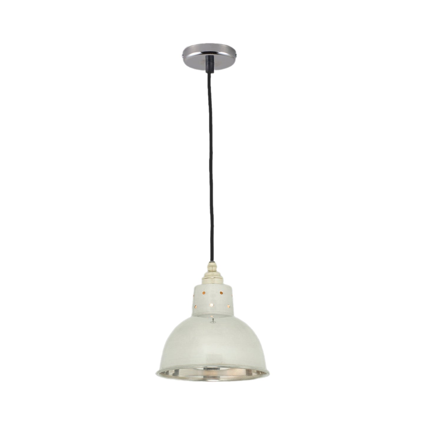 Spun Reflector Pendant Light with Cord Grip Lampholder in Polished Aluminium.