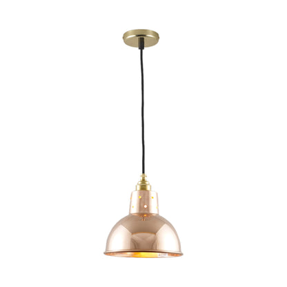 Spun Reflector Pendant Light with Cord Grip Lampholder in Polished Copper.