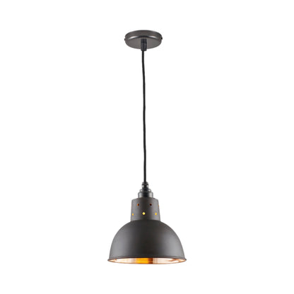 Spun Reflector Pendant Light with Cord Grip Lampholder in Weathered/Polished Copper.