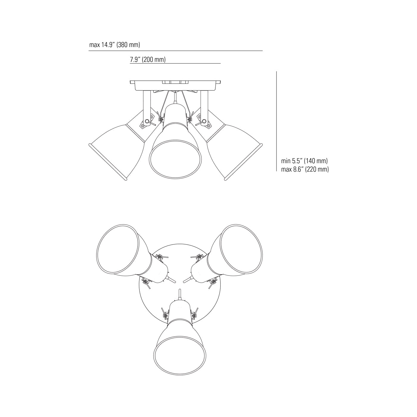 Stirrup Triple Flush Mount Ceiling Light - line drawing.