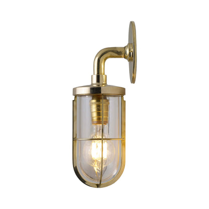 Weatherproof Ship's Well Glass Wall Light in Polished Brass/Clear Glass (1-Light).