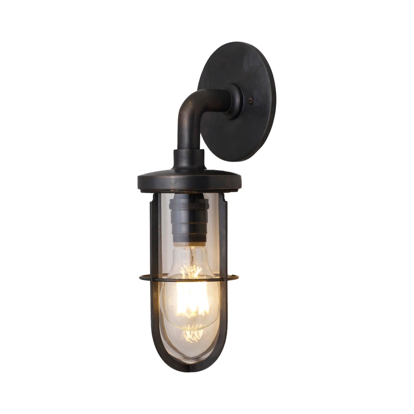 Weatherproof Ship's Well Glass Wall Light in Weathered Brass/Clear Glass (1-Light).