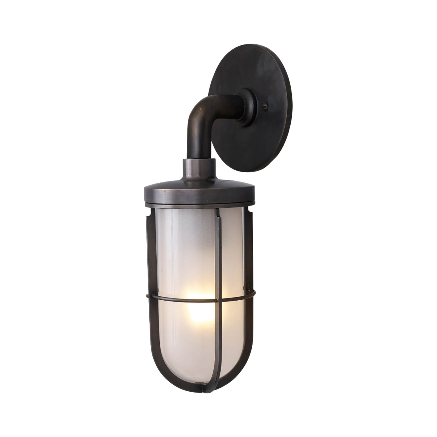 Weatherproof Ship's Well Glass Wall Light in Weathered Brass/Frosted Glass (1-Light).