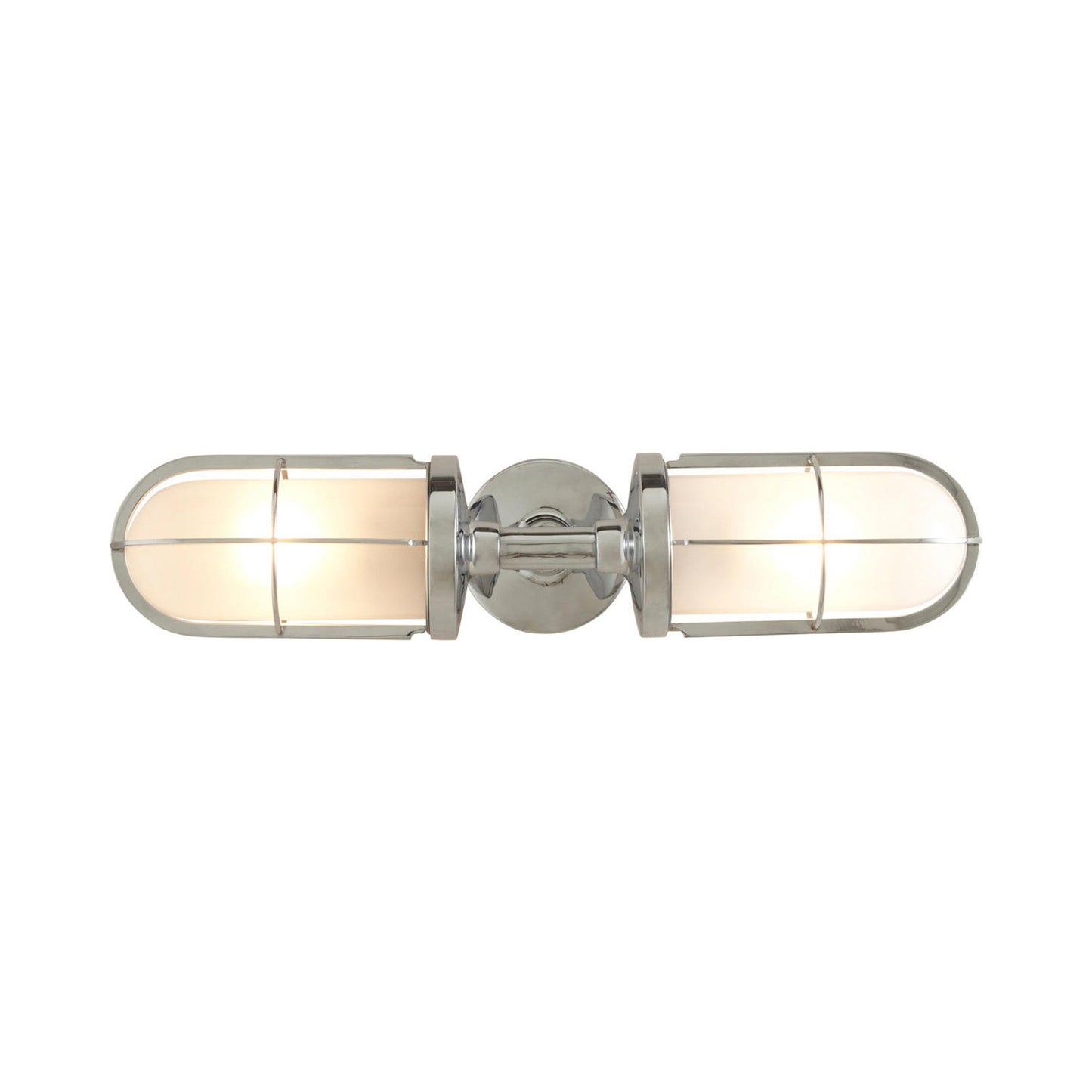 Weatherproof Ship's Well Glass Wall Light in Chrome/Frosted Glass (2-Light).