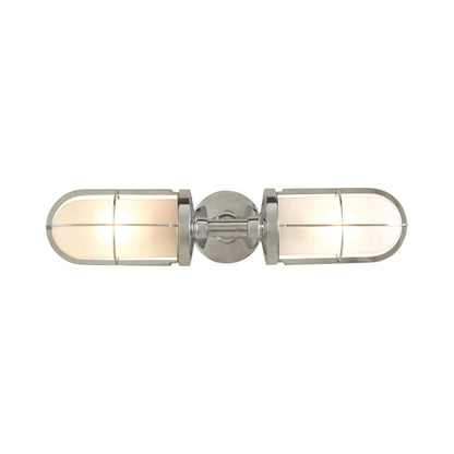 Weatherproof Ship's Well Glass Wall Light in Chrome/Frosted Glass (2-Light).