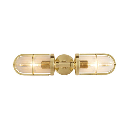 Weatherproof Ship's Well Glass Wall Light in Polished Brass/Clear Glass (2-Light).