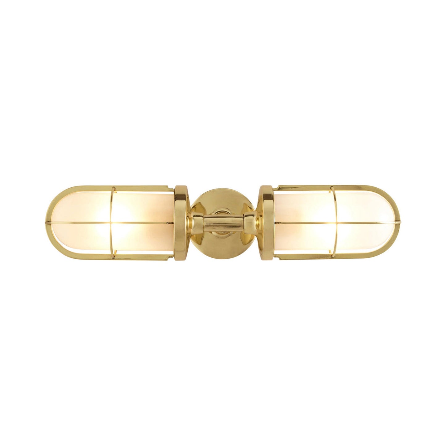 Weatherproof Ship's Well Glass Wall Light in Polished Brass/Frosted Glass (2-Light).