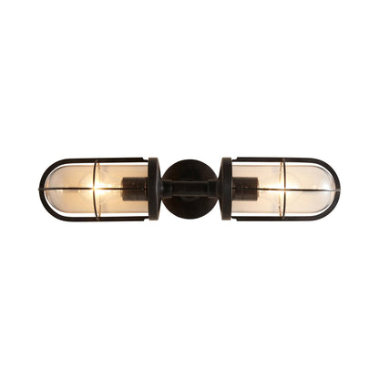 Weatherproof Ship's Well Glass Wall Light in Weathered Brass/Clear Glass (2-Light).