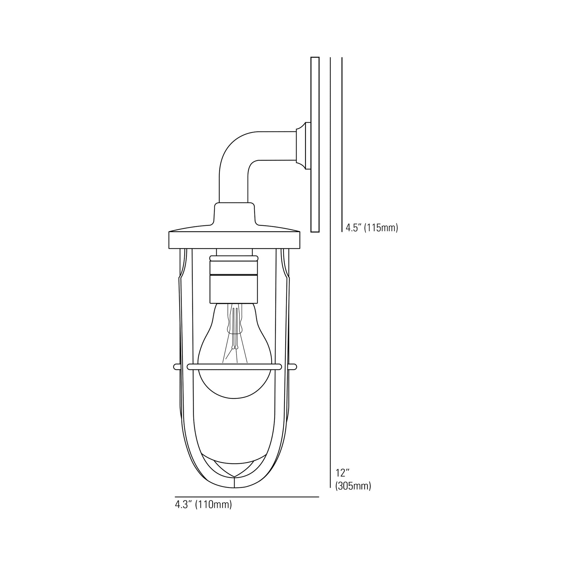 Weatherproof Ship's Well Glass Wall Light - line drawing.