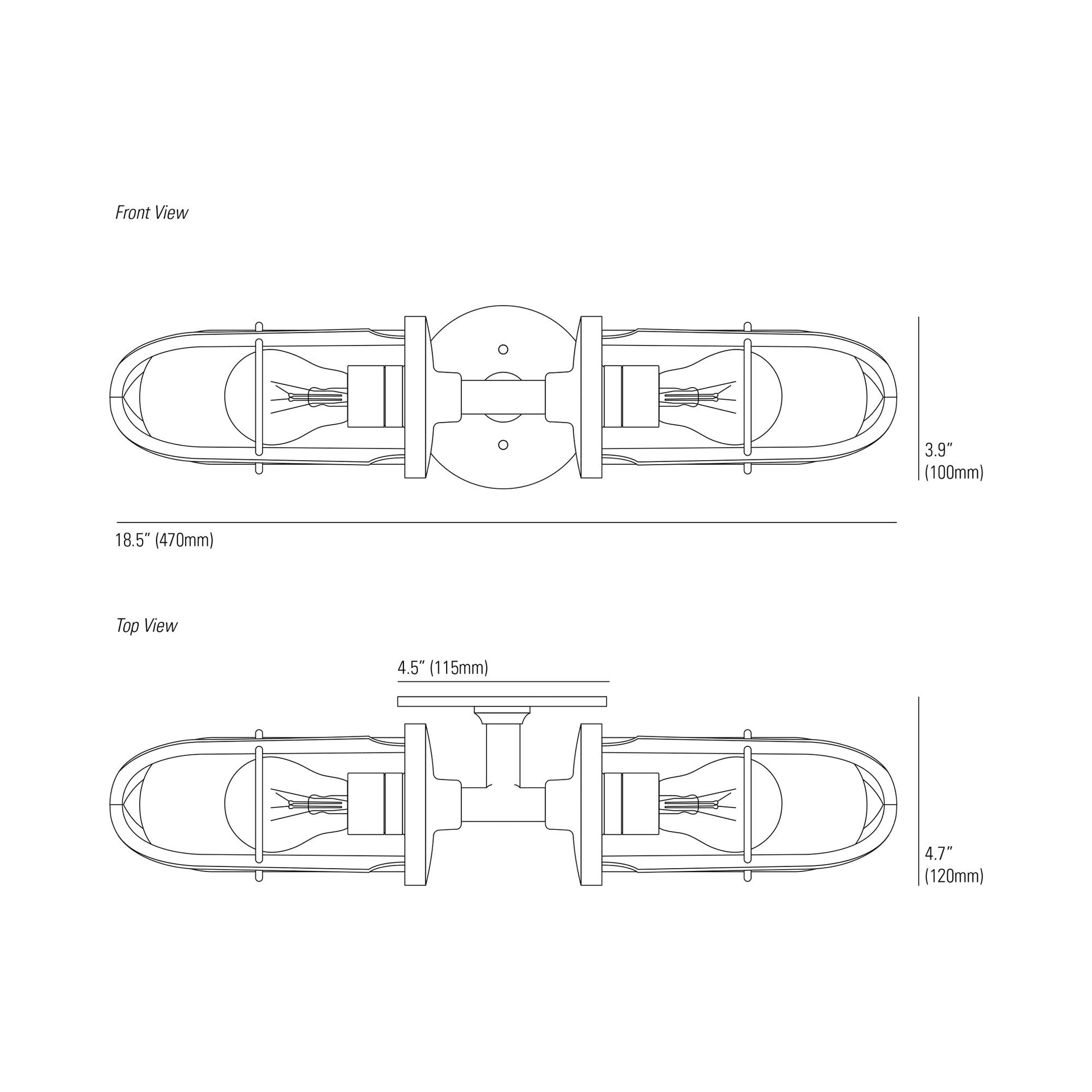 Weatherproof Ship's Well Glass Wall Light - line drawing.