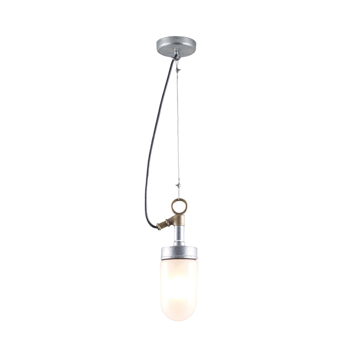 Well Pendant Light in Galvanised Silver (Frosted Glass/No Reflector).