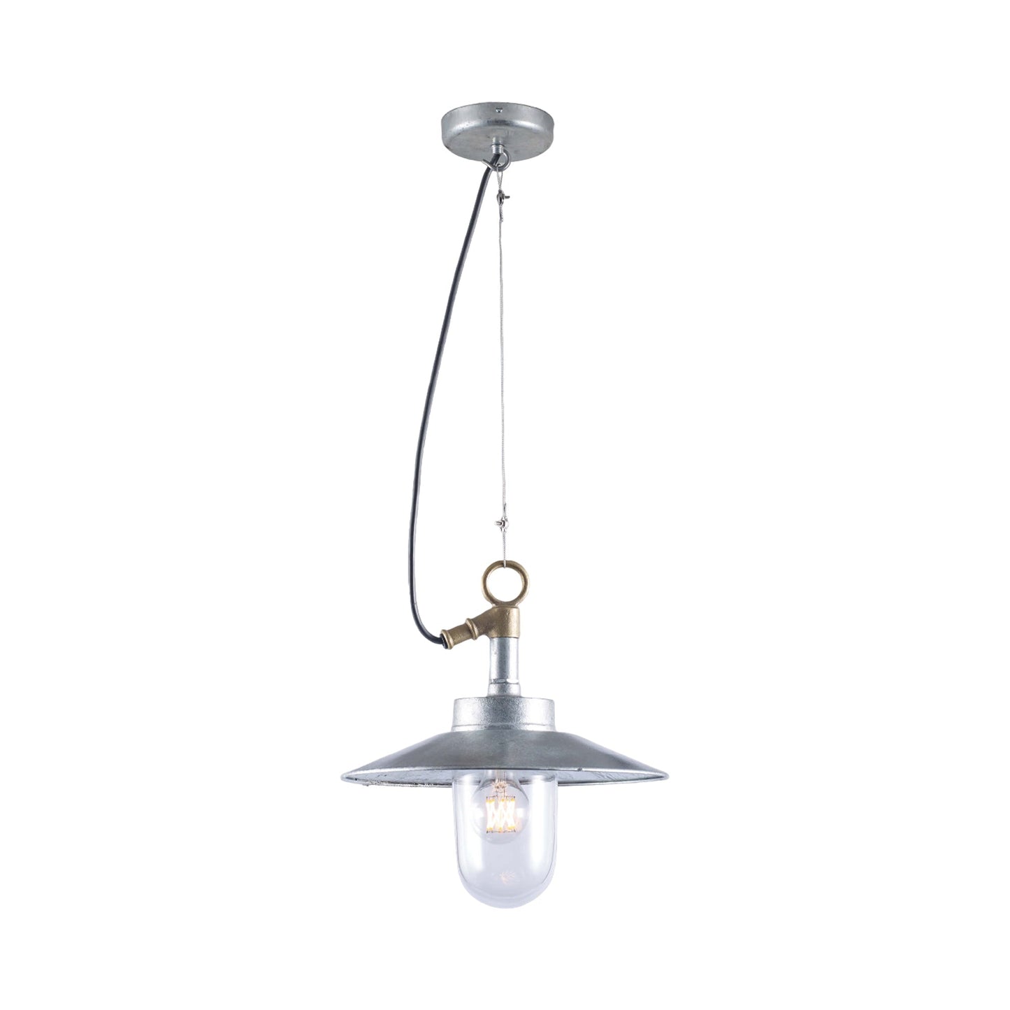 Well Pendant Light in Galvanised Silver (Clear Glass/Reflector).