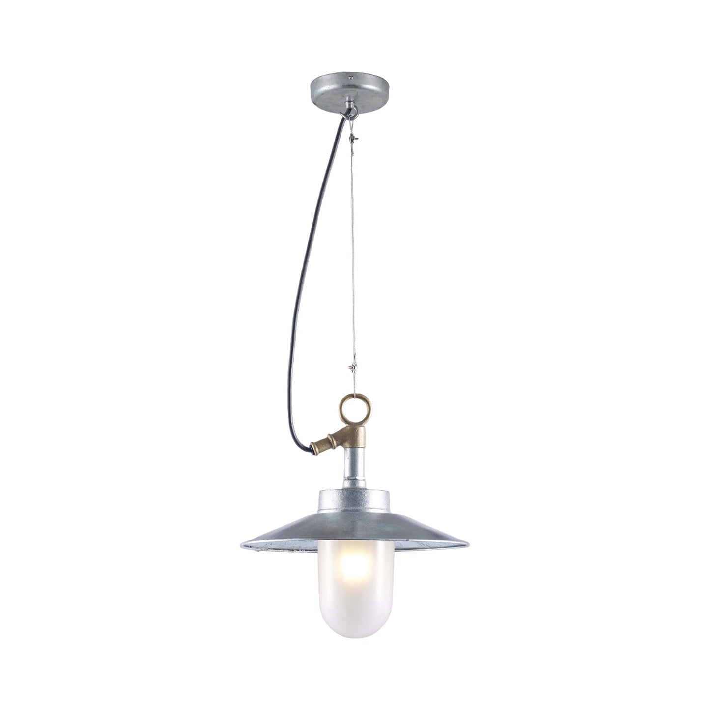 Well Pendant Light in Galvanised Silver (Frosted Glass/Reflector).