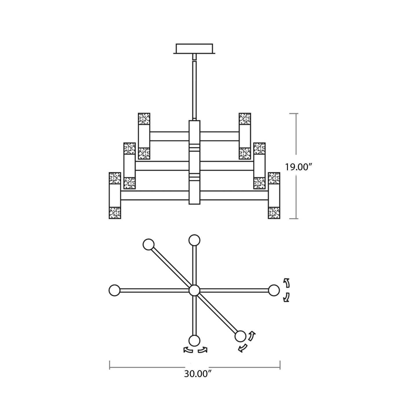 Alarum LED Chandelier - line drawing.