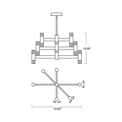 Alarum LED Chandelier - line drawing.