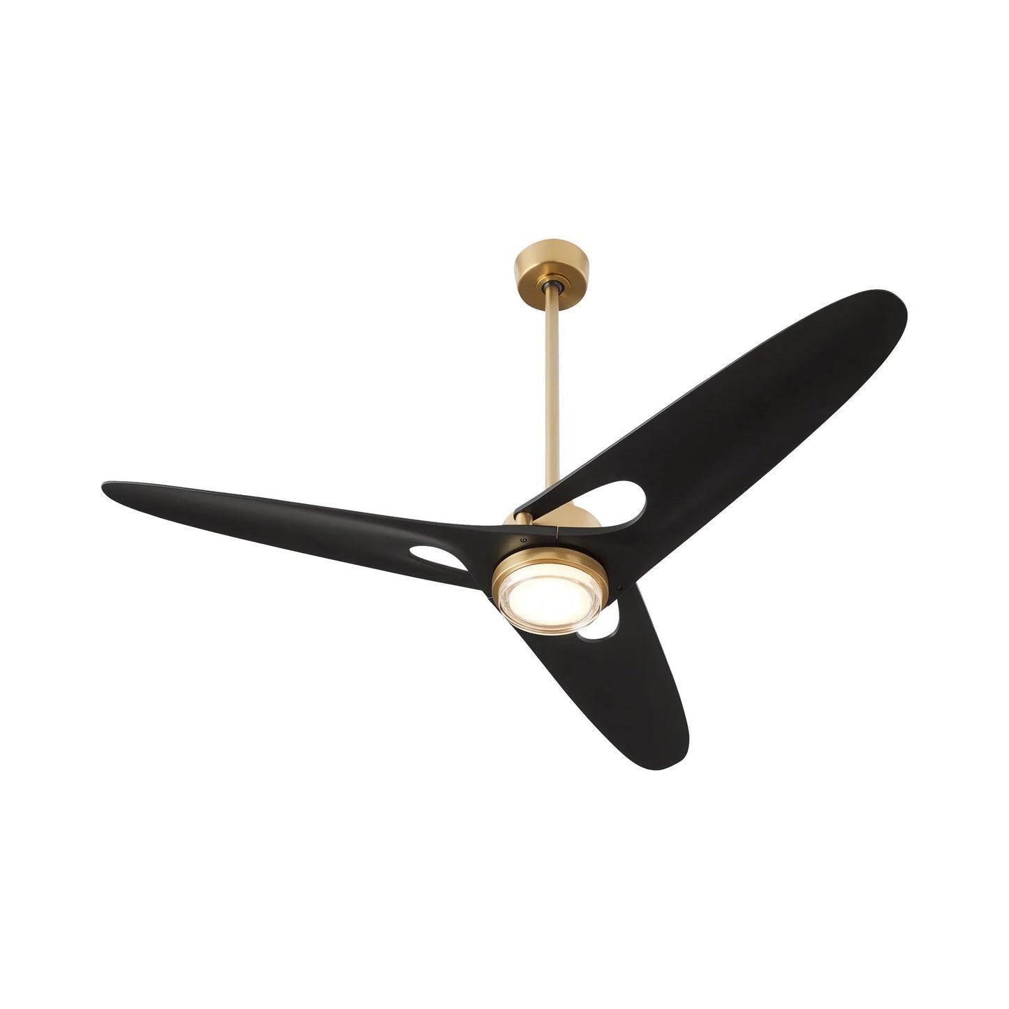 Apogee LED Ceiling Fan in Aged Brass.