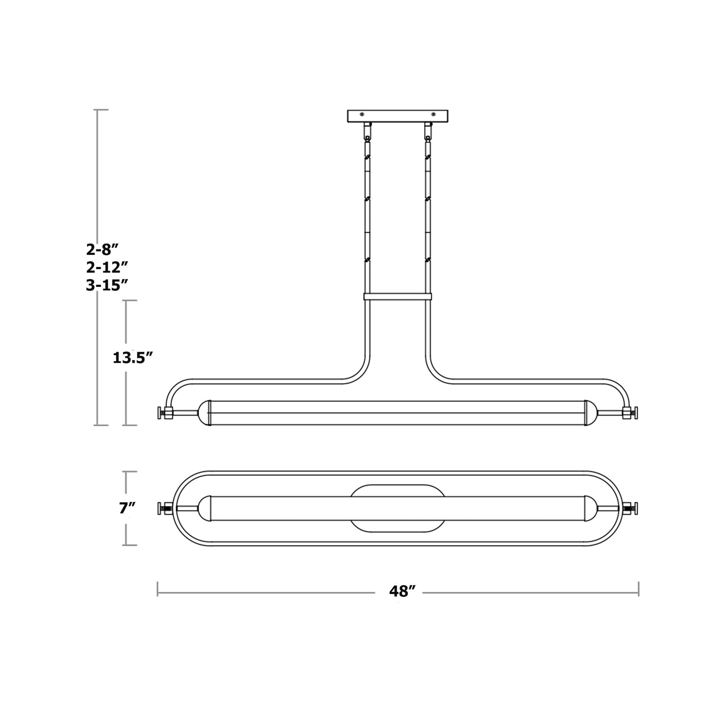 Braem Linear LED Chandelier - line drawing.