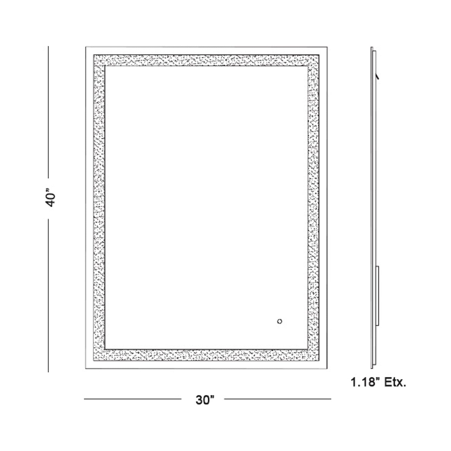 Mimic Rectangle LED Wall Mirror - line drawing.