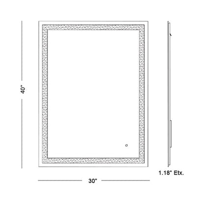 Mimic Rectangle LED Wall Mirror - line drawing.