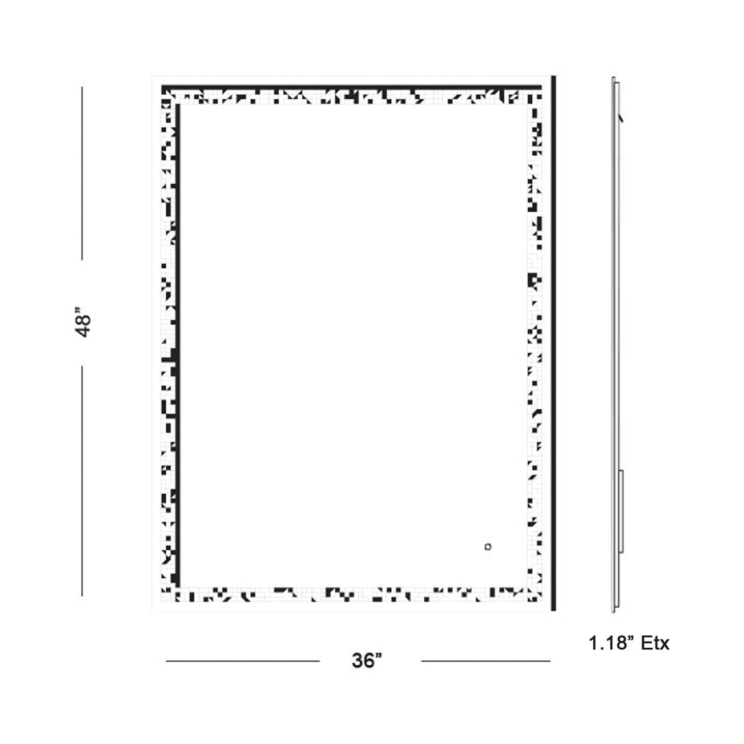 Mimic Rectangle LED Wall Mirror - line drawing.