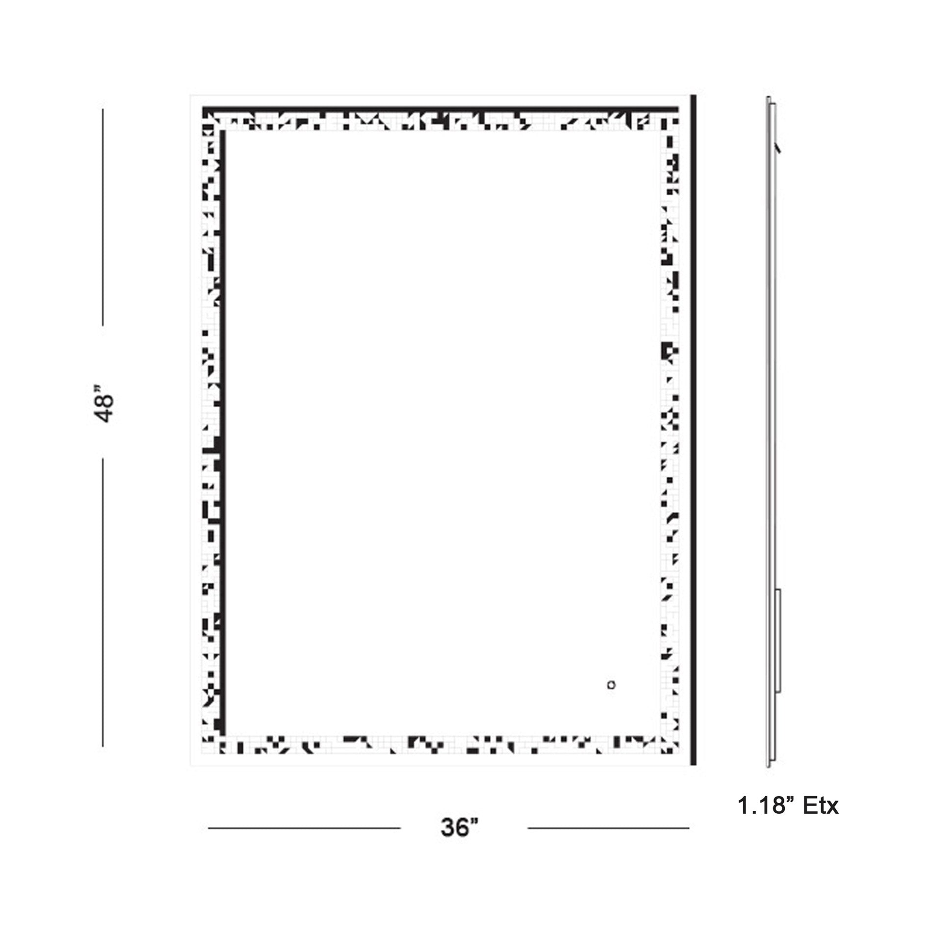 Mimic Rectangle LED Wall Mirror - line drawing.