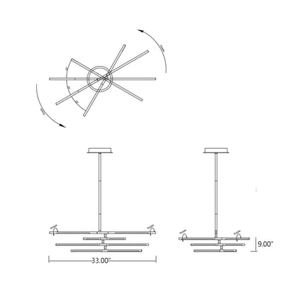 Palillos LED Pendant Light - line drawing.
