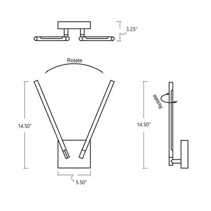 Palillos LED Wall Light - line drawing.