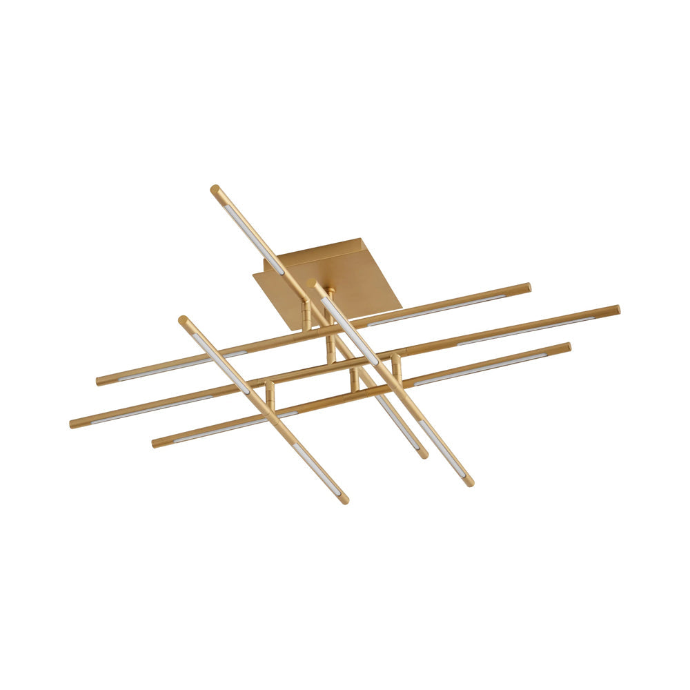 Palillos Square LED Semi Flush Mount Ceiling Light in Aged Brass.