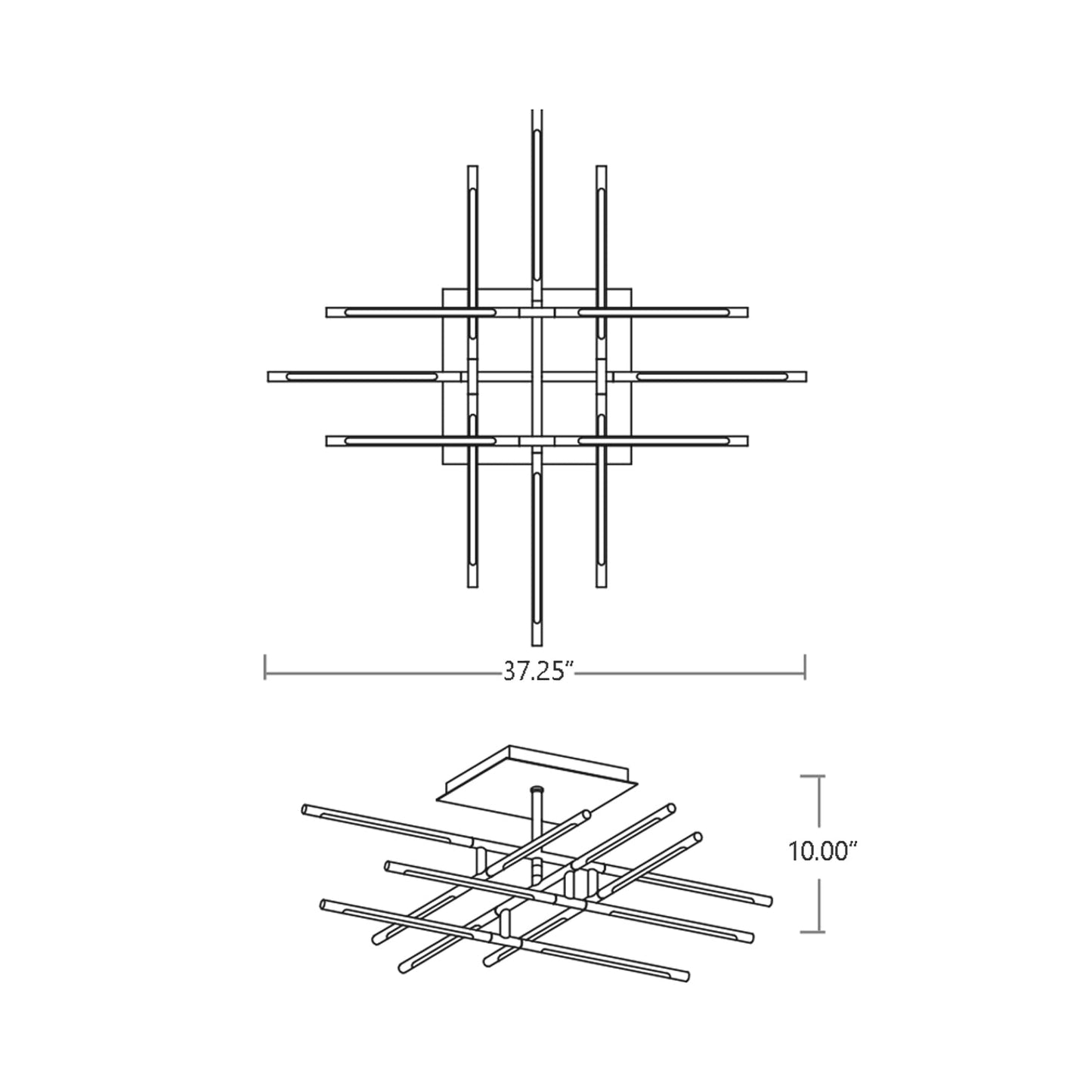 Palillos Square LED Semi Flush Mount Ceiling Light - line drawing.