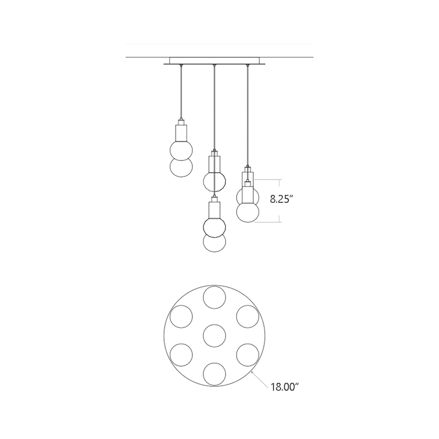 Primo LED Pendant Light - line drawing.