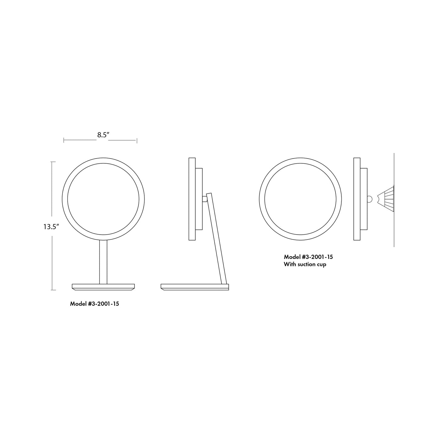 Solo LED Makeup Mirror - line drawing.