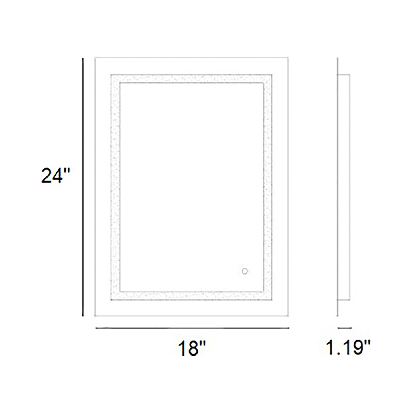 Track Rectangle LED Wall Mirror - line drawing.