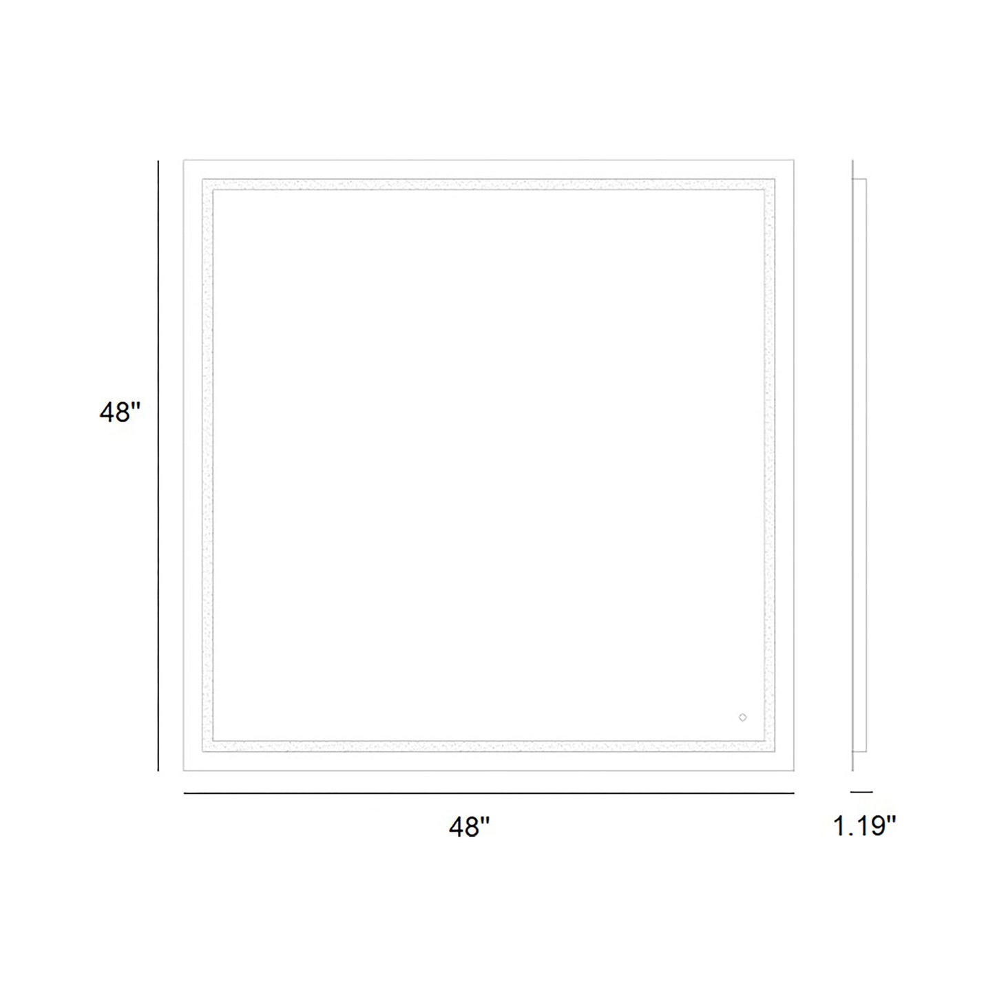 Track Square LED Wall Mirror - line drawing.
