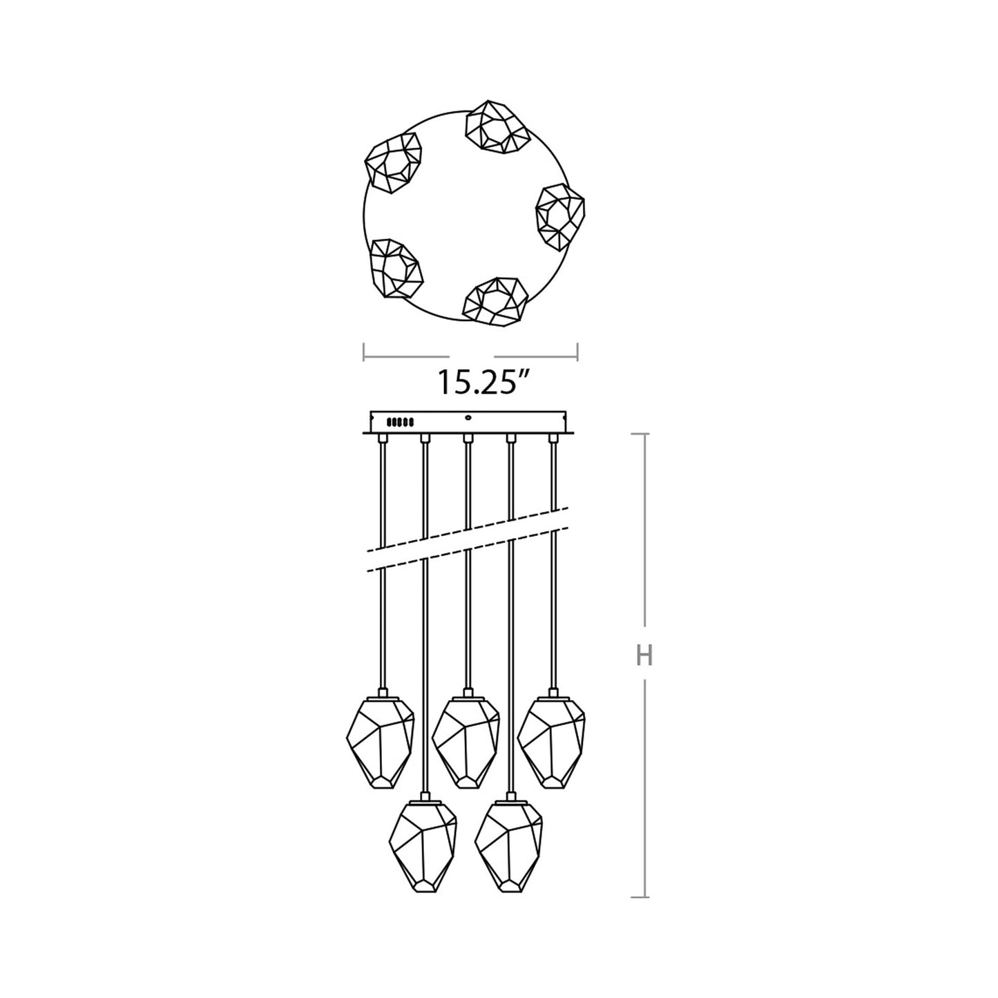 Vivo LED Multi Light Pendant Light - line drawing.